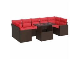 Conjunto 8 Sofás Jardim C/ Almofadões Vime Vidaxl Pe/acácia Castanho