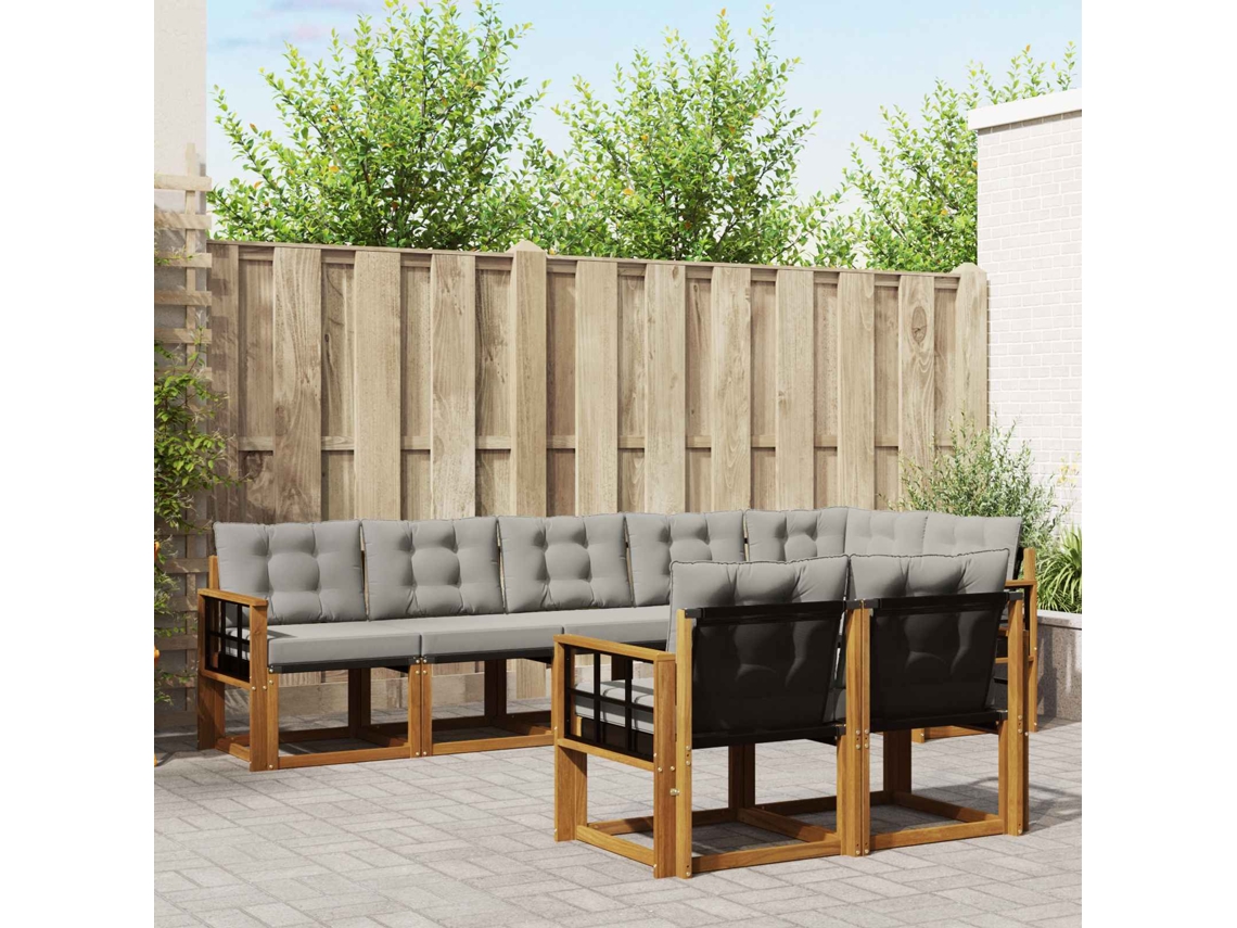 Vidaxl Conjunto De Sofás Para Exterior 8 Unid. Cinza Natural E Claro