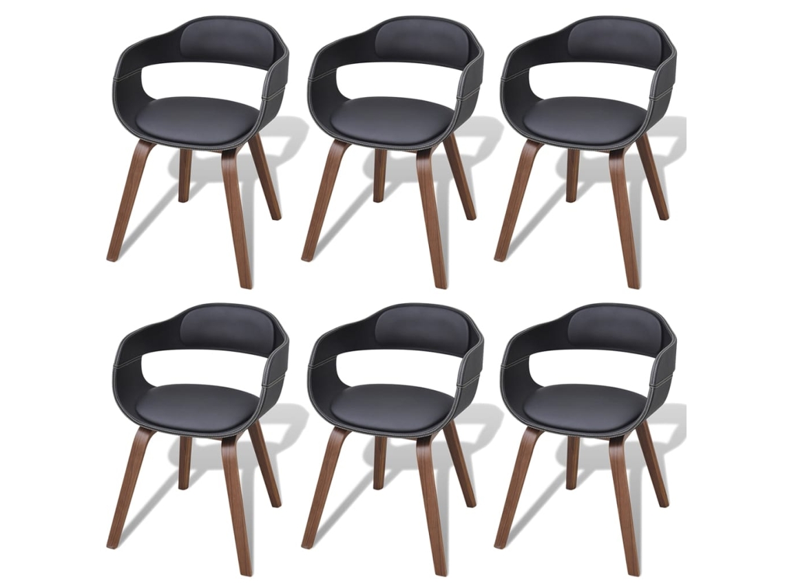 Vidaxl Cadeiras Jantar 6 Pcs Madeira Curvada E Couro Artificial Preto