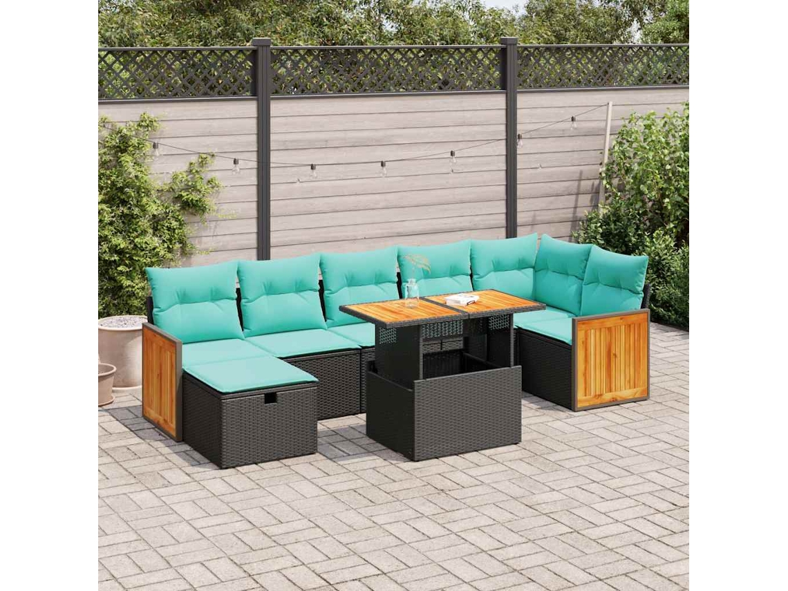 Vidaxl 8 Pcs Conjunto Sofás Jardim Almofadões Vime Pe/acácia Cinzento