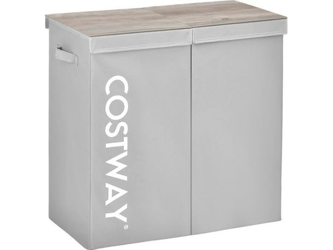 Cesto De Roupa Suja Costway Com 2 Compartimentos, 118 L, Tampas Separadas, 62 X 31 X 60 Cm Para Lavanderia E Banheiro, Cinza