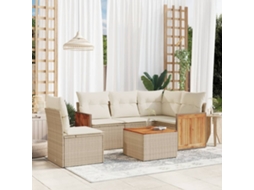 Vidaxl 6 Pcs Conjunto De Sofás P/ Jardim Com Almofadões Vime Pe Bege