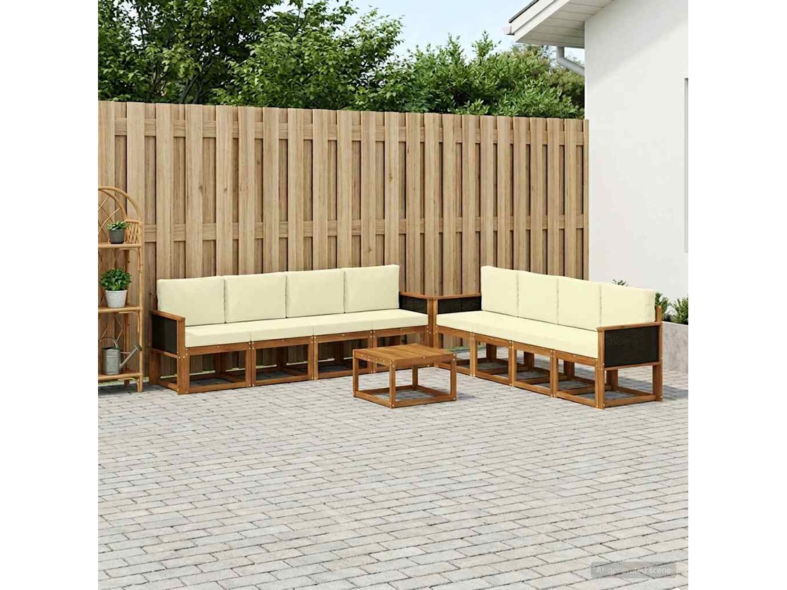 Vidaxl Conjunto De Sofás Para Exterior 9 Unid. Natural E Creme