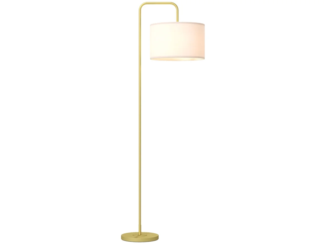 Candeeiro de Pé Aço e Poliéster Cor Branco e Dourado 64x38x163,5 cm Homcom