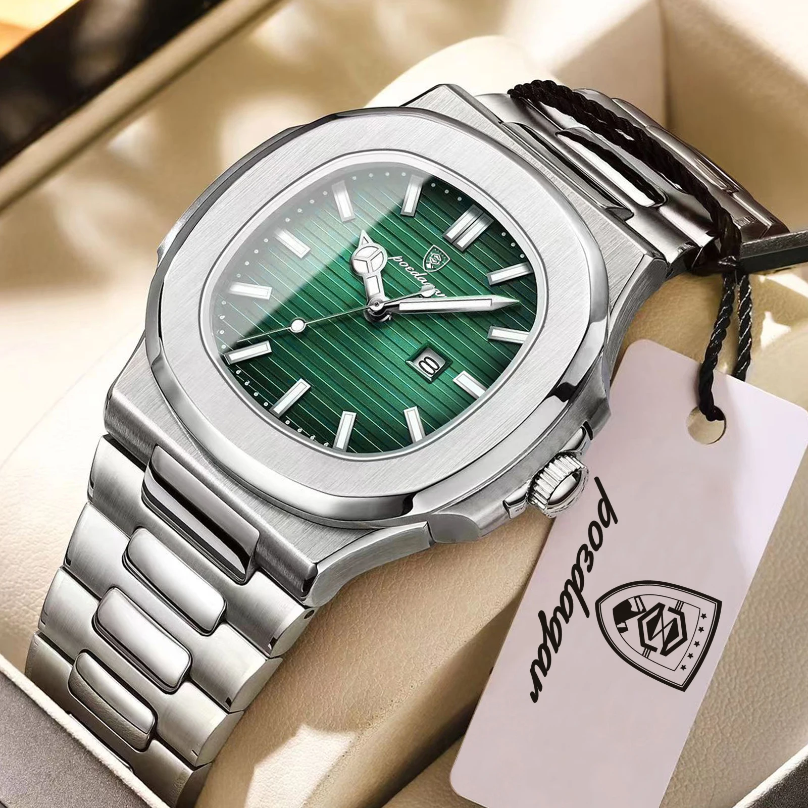 Relógio de quartzo masculino de luxo (roxo e verde), para negócios, alta qualidade, à prova d'água, luminoso, com visor de dados.