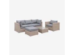 Conjunto De Jardim Com Sofá Em Resina Entrançada, 5 Lugares, Natural E Cinza Escuro
