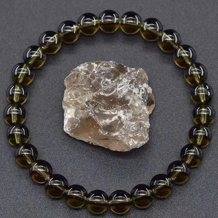 Pulseira de Contas de Pedra Natural para Ioga, Reiki, Cura, Amuleto e Talismã da Sorte. MDUG (quartzo Fumê, 17 Cm)