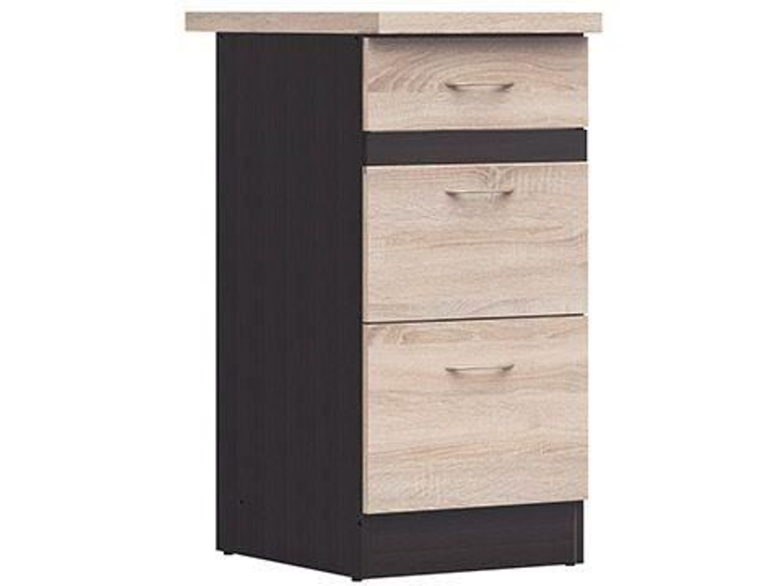 Móvel De Cozinha Baixo Junona 40 Cm 3 Gavetas Bancada Carvalho Sonoma