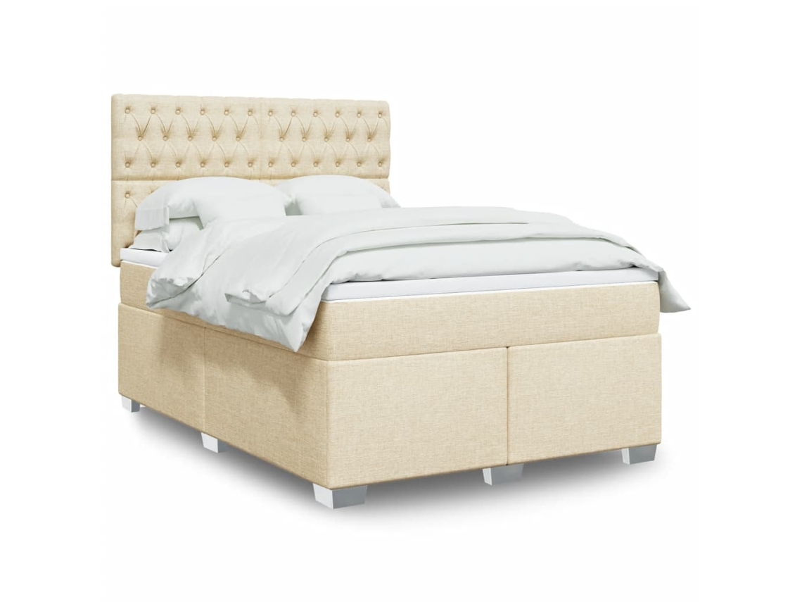 Vidaxl Cama Com Molas/colchão 140x190 Cm Tecido Cor Creme
