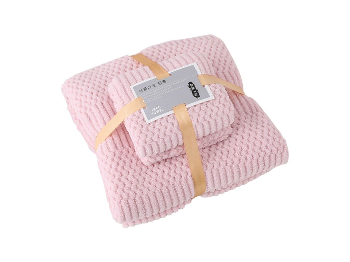 Conjunto de Toalhas de Banho em Coral Fleece, Secagem Rápida, Altamente Absorventes, Macias e Confortáveis​​ para Uso Diário, Rosa BRILVIBERA