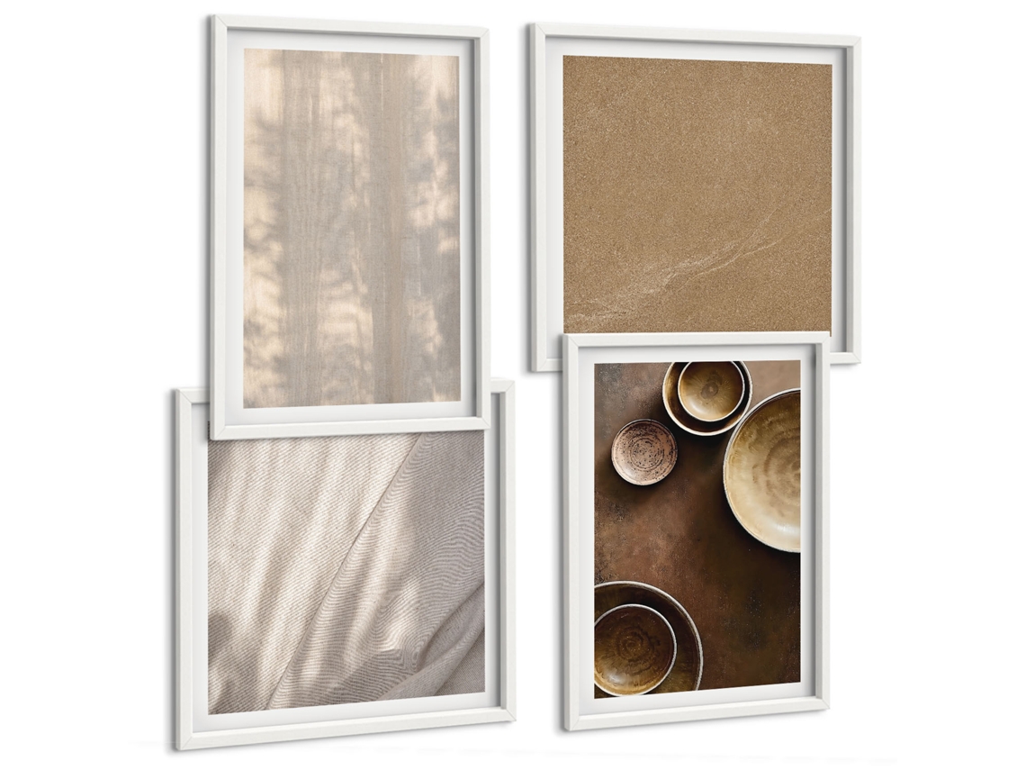 Composição De Quadros Estruturas Texturas Minimalistas Espelharte (4 Peças)