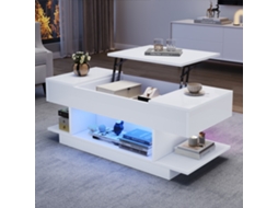 Mesa Centro Branca 98x45x40cm, Elevável, Led, 2 Armários.-hw