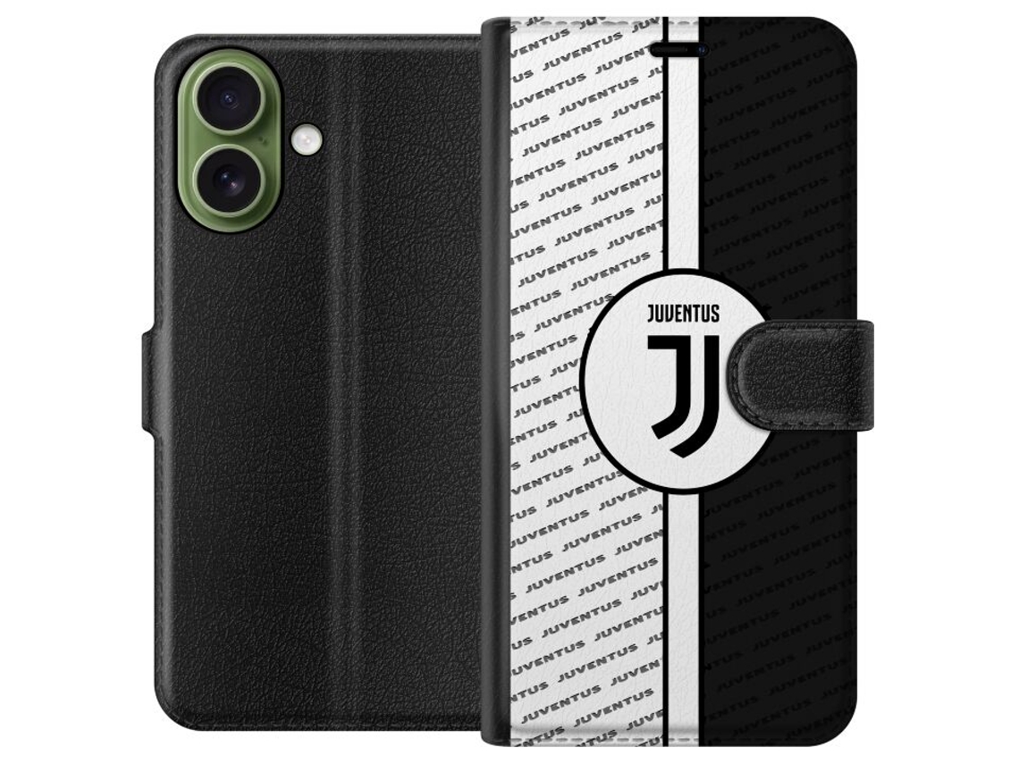 Capa Carteira Compatível Com Apple Iphone 17 Com O Logotipo Da Juventus Em Preto E Branco Com Fundo Listrado E Nome Do Clube Repetido.