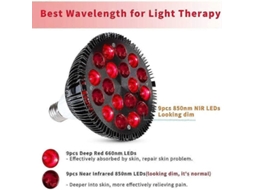 Lâmpada de Terapia Luz Vermelha, Dispositivo Infravermelha 36w 18 Led, Vermelho 660 Nm e Lâmp Ada Vermelha Combinada GOKOCO