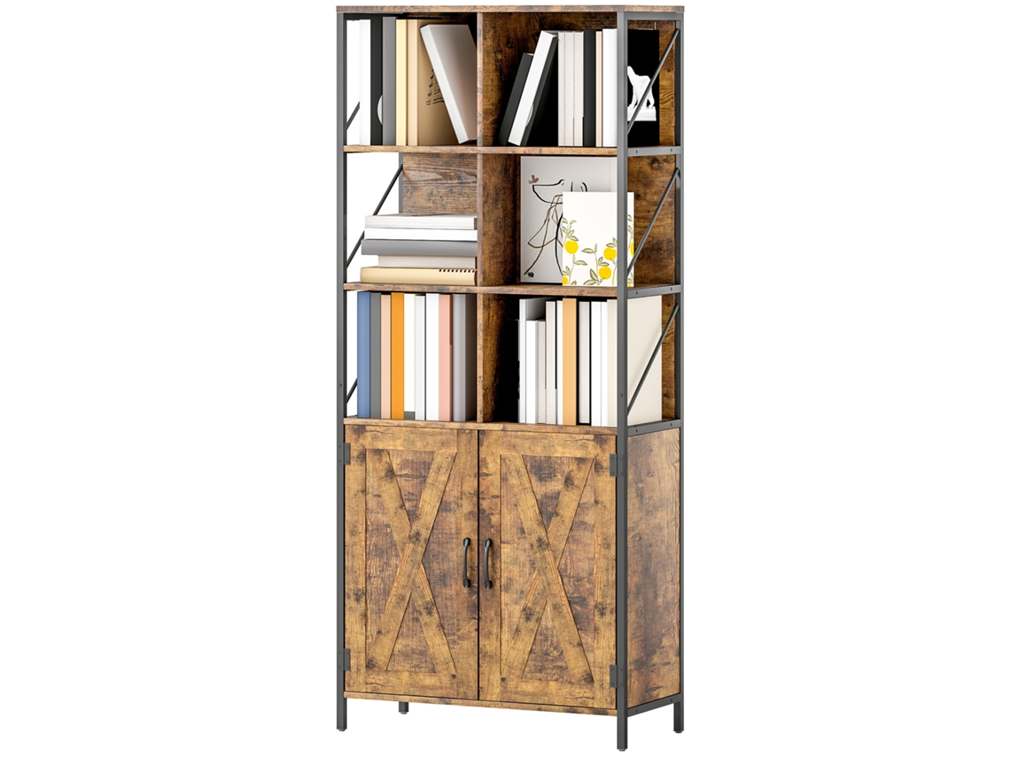 Estante 6 compartimentos com prateleira ajustável, marrom rústico, 75x34x172cm | S/MARCA