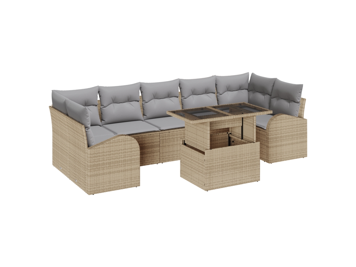 Conjunto 8 Conjunto De Sofá De Jardim Vidaxl Bege Vime Pe (100 X 55 X 73 Cm)