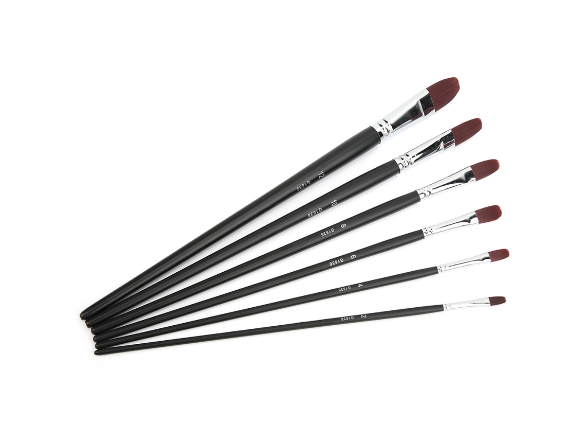 6pcs Pincéis De Cabelo De Nylon Para Água, Acrílico, Guache, Óleo Estilo B