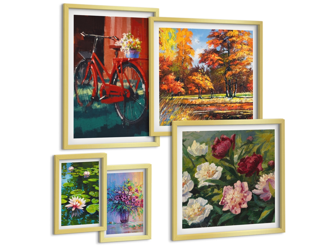 Quadros Decorativos Para Parede Pernas De Mulher, Rosa, Carro, Uísque Moldura Dourada Quadros Para A Sala De Estar Espelharte (conjunto De 5 Imagens)