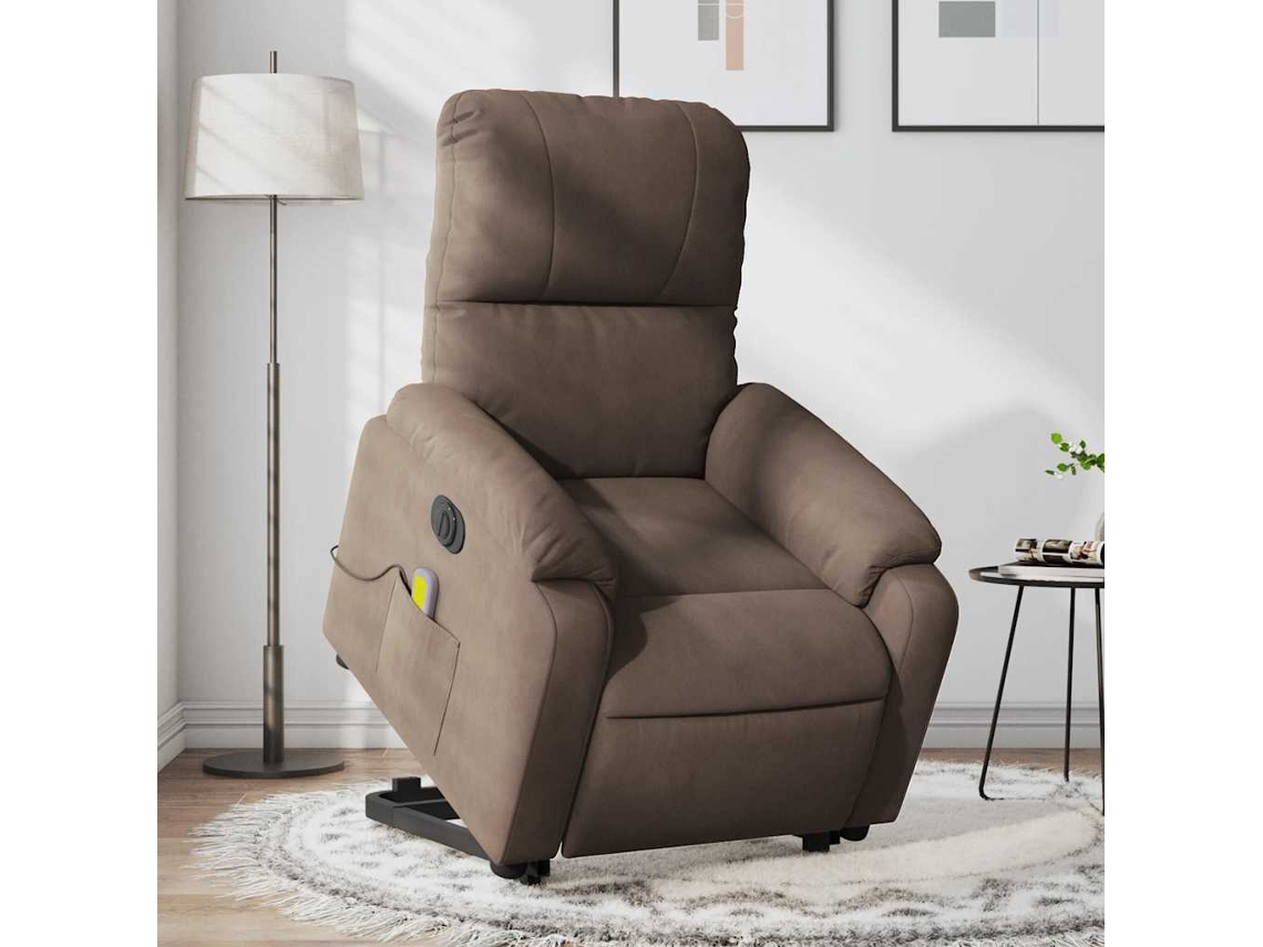 Vidaxl Poltrona De Massagens Elétrica Elevatória Microfibra Castanho