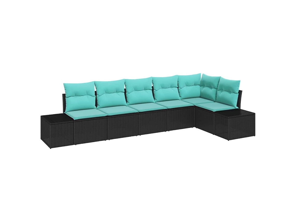 Maison Exclusive - Conjunto De Sofá De Jardim 6 Unid. Preto E Turquesa Vime Pe