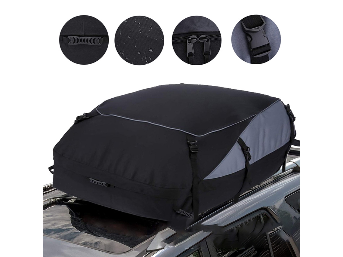 Bolsa grande para transporte de carga no teto de carro, preta/cinza, tamanho P. Informações.