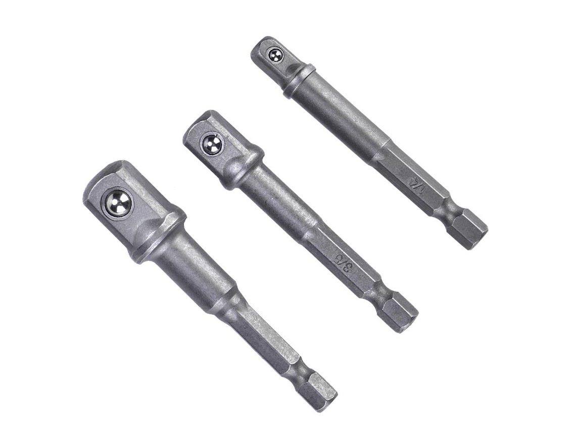 3pcs Adaptador de Tomada Prata Haste Hexagonal 1/4