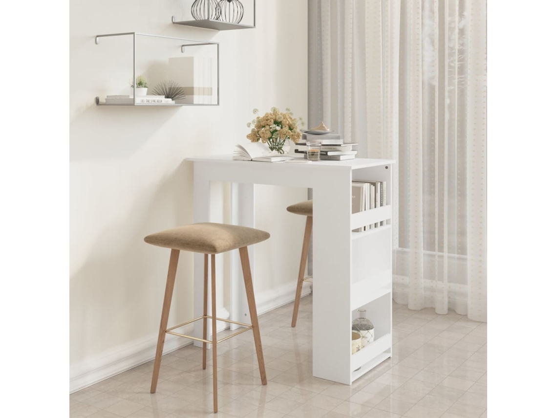 Vidaxl Mesa De Bar Com Prateleira Derivados De Madeira Branco