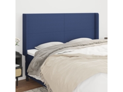Vidaxl Cabeceira De Cama C/ Abas Tecido 183x16x118/128 Cm Azul