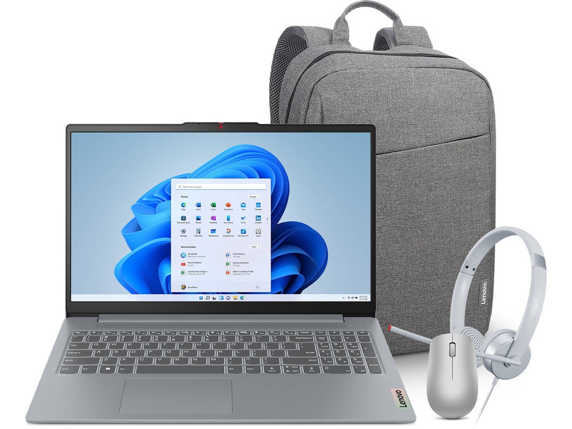 Pack Portátil LENOVO IdeaPad Slim 15IAH8-886 (15,6'' - Intel Core i5-12450H - RAM: 16 GB - 512 GB SSD PCIe - Intel UHD Graphics) + Rato + Mochila + Auscultadores