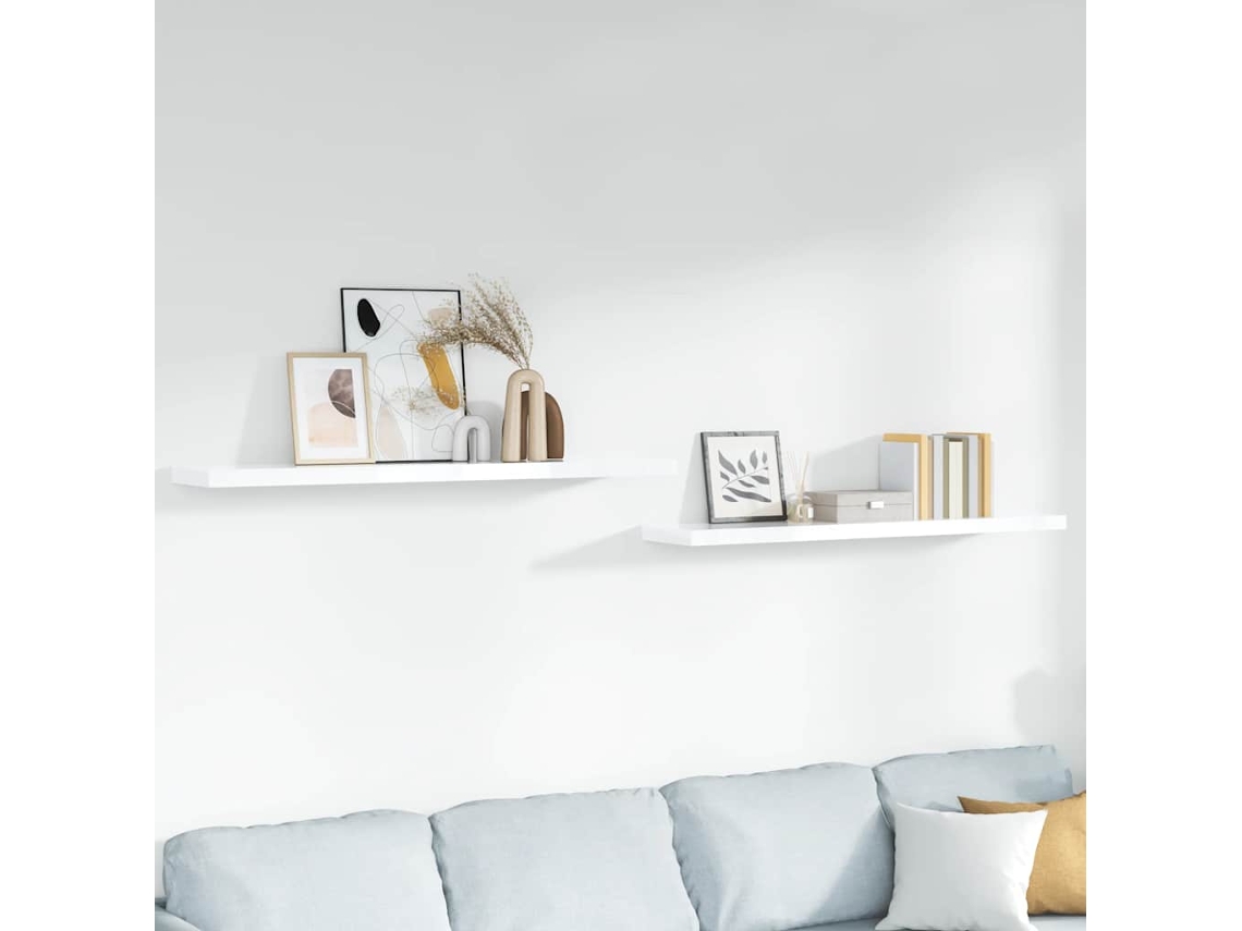 Vidaxl Prateleiras De Parede Suspensas 2 Pcs 120x23,5x3,8cm Mdf Branco