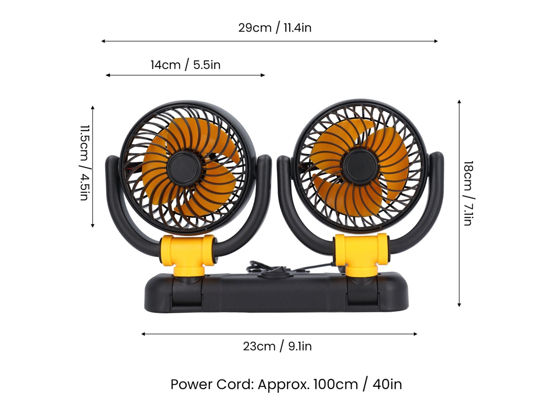 Laxiscreed Ventilador De Carro Com 2 Cabeças, Velocidade Ajustável E Rotação 360° Para Maior Conforto