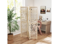 Paravento Da Interno A 3 Painéis Plegáveis E Separáveis Em Madeira, Design A Folhas, 120x170 Cm, Cor De Lenhoso