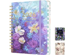 Agenda Semanal 2026, A5, Capa Dura, com Marcador de Páginas, Flor Azul, 21, 5 X 15, 8 Cm, Agenda Acadêmica de Janeiro a Dezembro BRILVIBERA