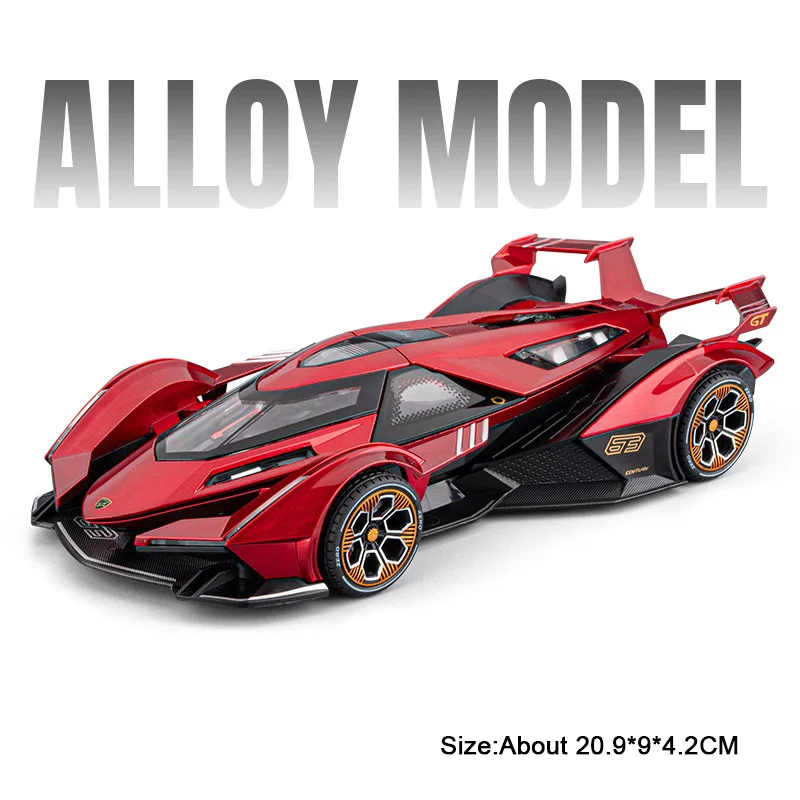(v12 Vermelho) Escala 1:24 - Miniatura De Carro Em Metal Fundido, Portas Que Abrem, Com Efeitos Sonoros E De Luz.