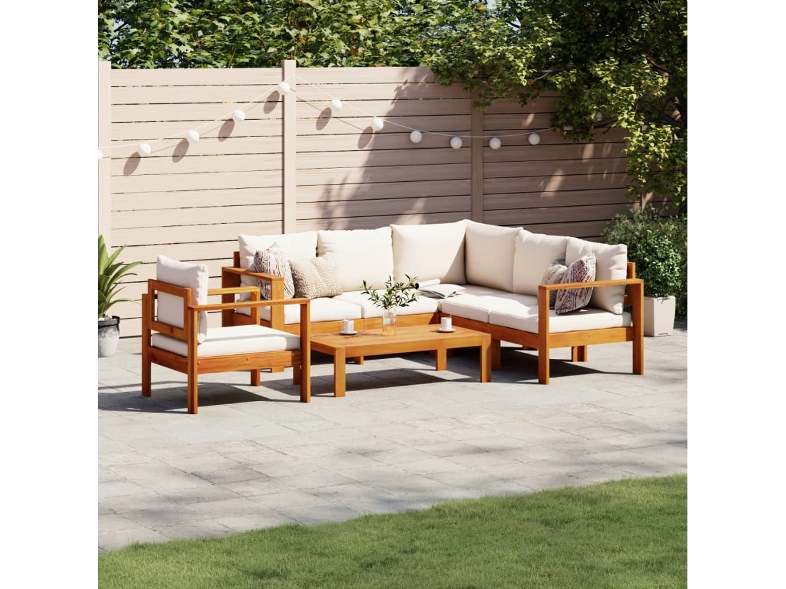 Vidaxl 5 Pcs Conjunto De Sofás De Jardim Com Almofadões Acácia Maciça