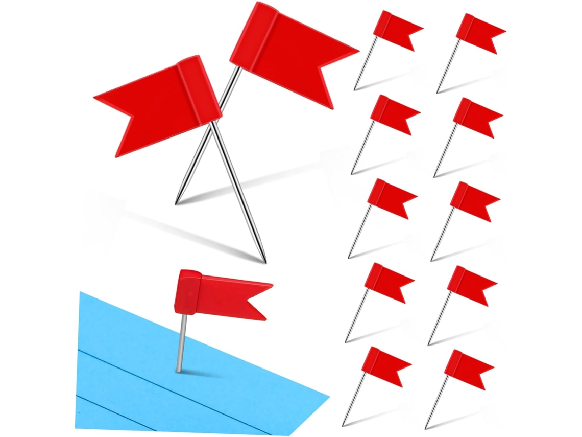Tachinhas de Plástico em Formato Bandeira Vermelha Ultechnovo, Fácil de Inserir e Retirar, 50 Unidades, Ideal para