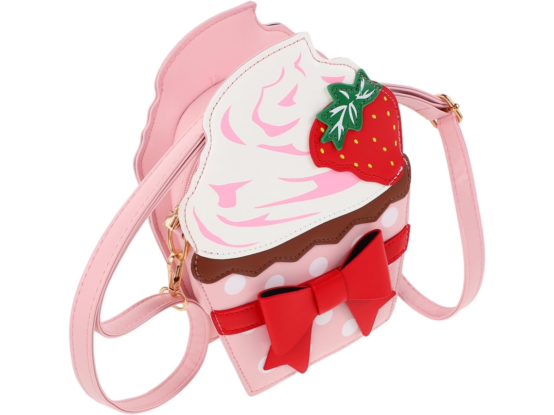Bolsa Transversal De Morango Para Meninas Em Couro Pu Com Laço, Bolsa Pequena E Charmosa Com Alça De Ombro.