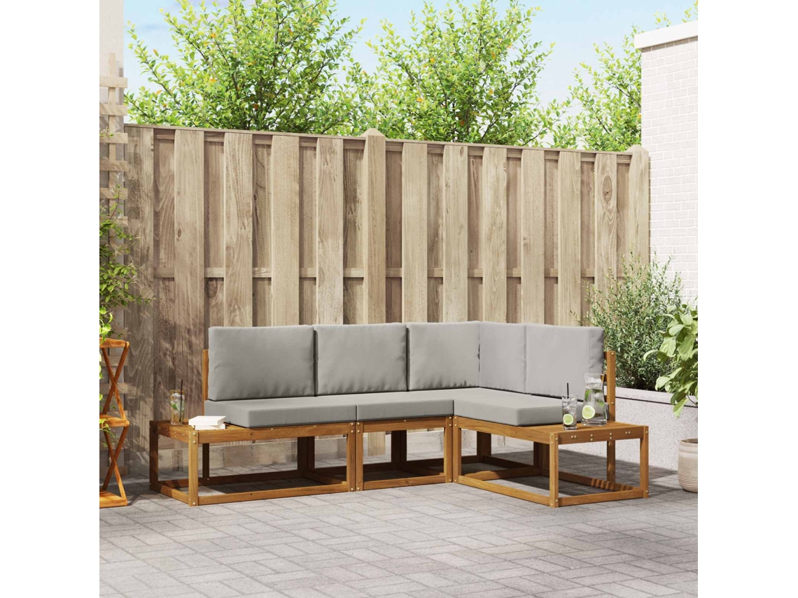 Vidaxl Conjunto De Sofás Para Exterior 4 Peça Cinza Natural E Claro