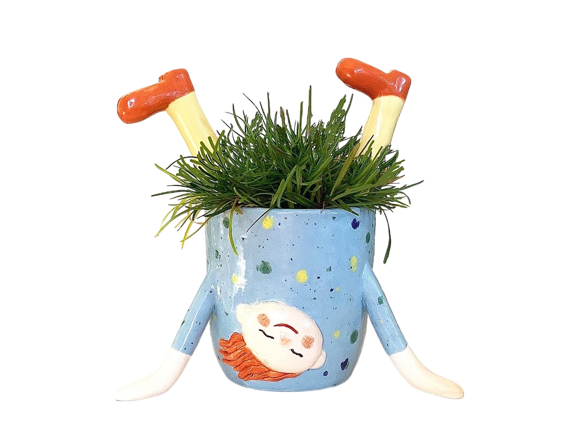 Vaso de Resina S/MARCA com suporte de bambu para plantas