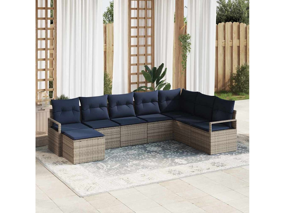 Vidaxl Conjunto De Sofás 8 Unid. Cinzeto Vime Pe