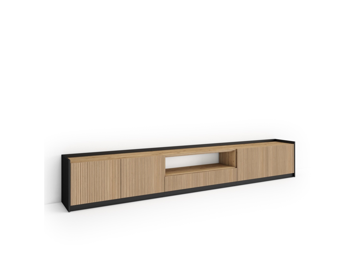 Móvel De Tv, 310x37x50cm, Para Televisores Até 80", Estante Para Tv, Carvalho E Preto