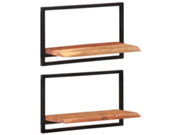 Vidaxl Prateleiras De Parede 2 Pcs 60x25x35 Cm Acácia Maciça E Aço