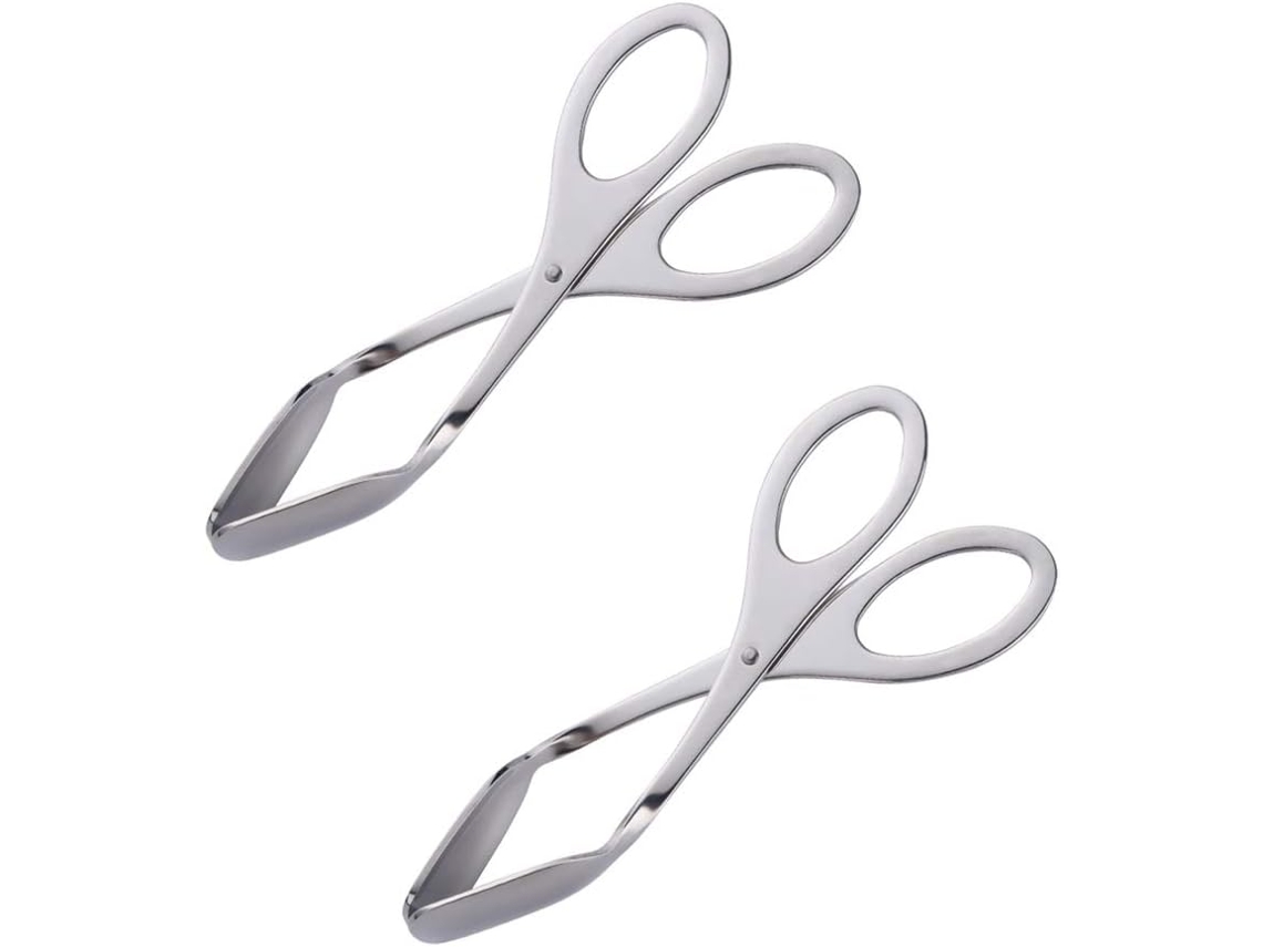 Pinzas para Pan, Pinzas de Servicio de Cocina de Acero Inoxidable para Barbacoa (2 Piezas, Plata)