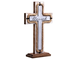 Cruz De Madeira Com Base Removível, Cruz Religiosa Espiritual Para Decoração Da Casa Da Igreja, Exibição De Fé Rústica Com Pendor De Metal Para Uso Em