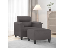 Vidaxl Poltrona Com Apoio De Pés Couro Artificial 60 Cm Cinzento