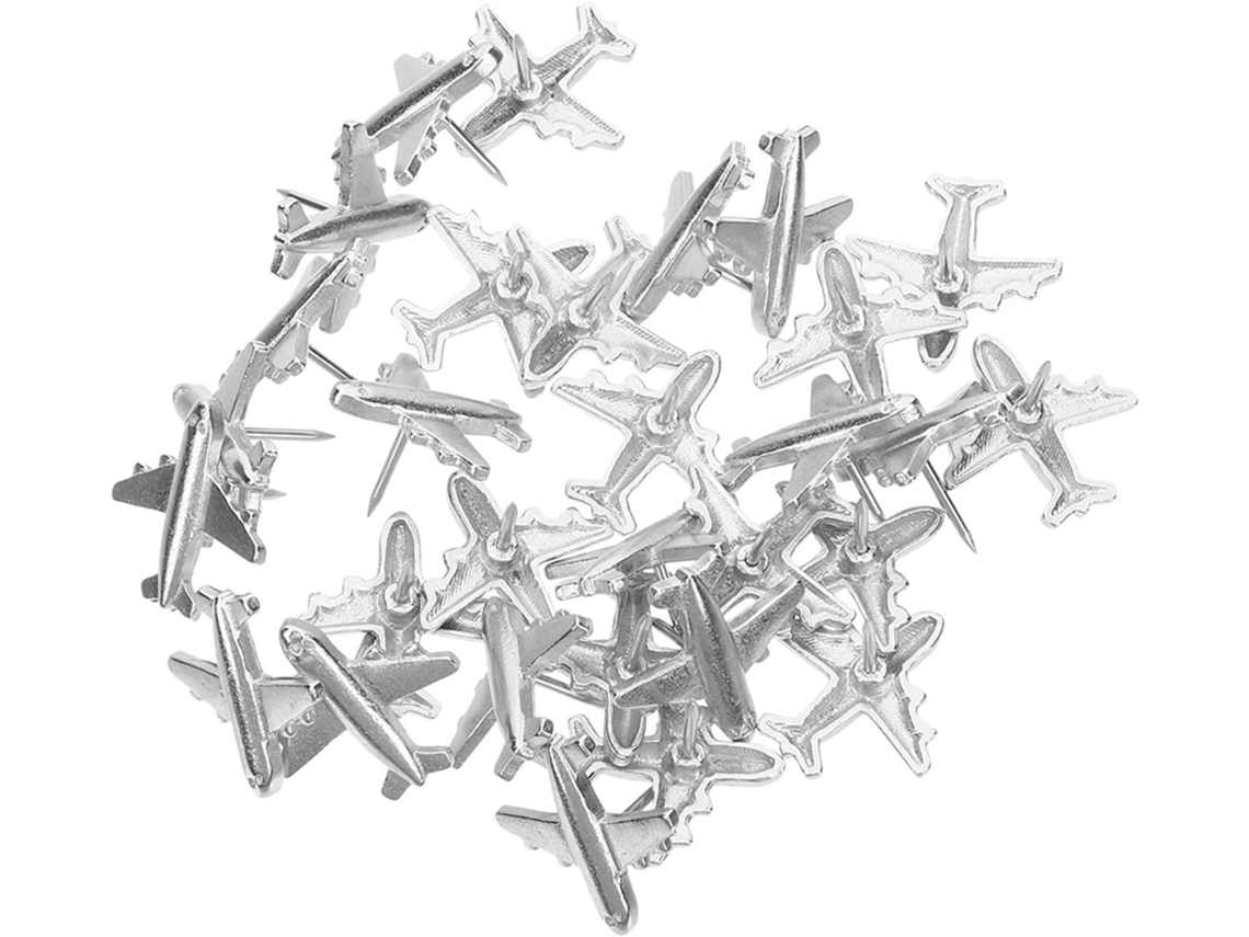 Conjunto de 60 Tachinhas de Metal Prateadas em Formato Avião, Cartões da Liga Zinco Criativa para Organizar Documentos e