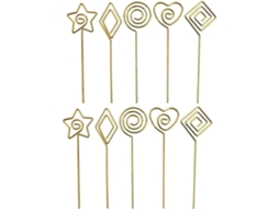 Conjunto genérico de 10 prendedores multiuso na cor dourada para fixar números de mesa e quadros, ideal para sala de estar.