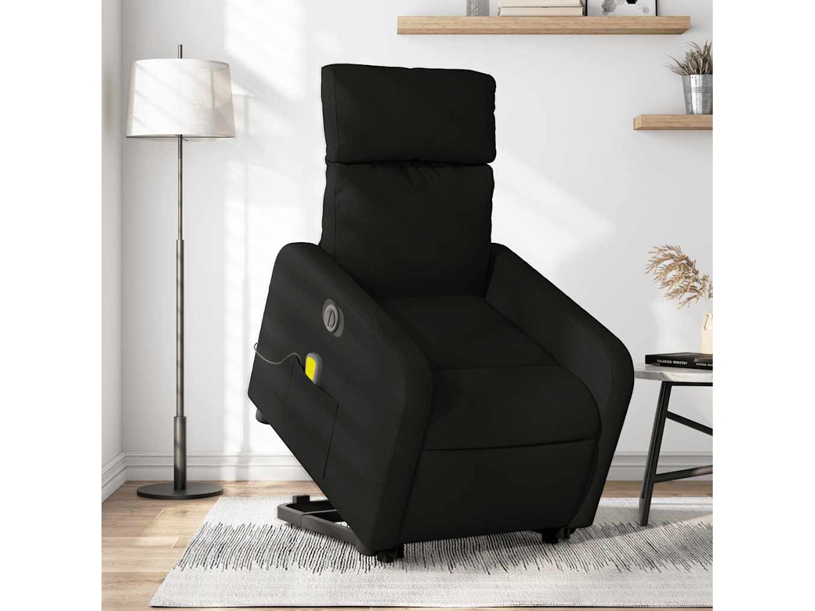 Vidaxl Poltrona Elétrica Elevatória Massagens Tecido Preto