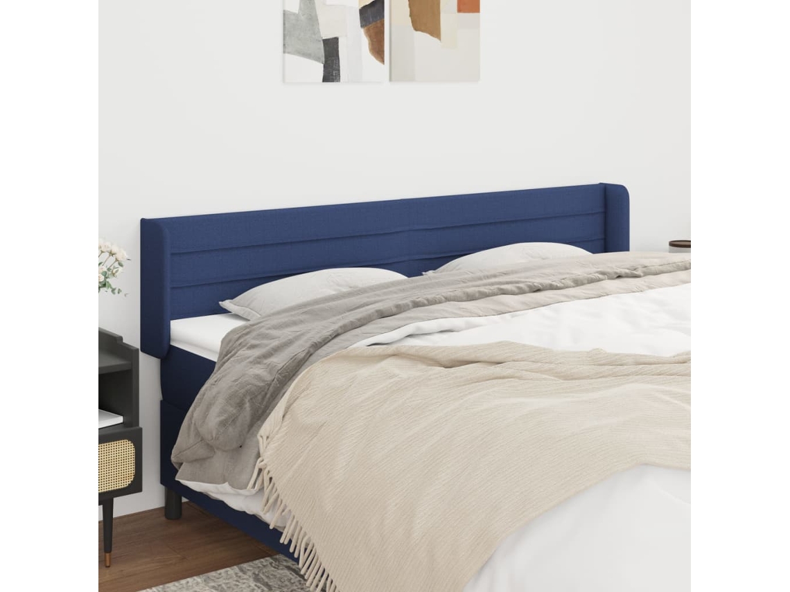 Vidaxl Cabeceira De Cama C/ Abas Tecido 203x16x78/88 Cm Azul