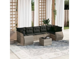 Vidaxl 8 Pcs Conj. Sofás Jardim C/ Almofadões Vime Pe Cinzento claro